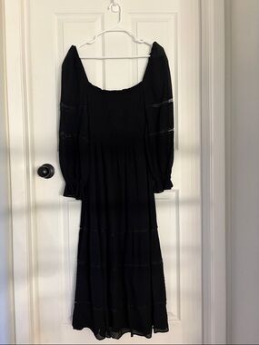 Reformation Black Long-Sleeve Smocked Midi Dress
